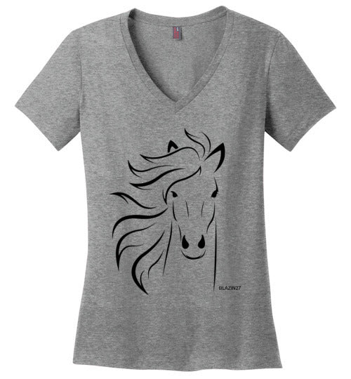 BLAZIN27 Horse Silhouette V-Neck T-Shirt - BLAZIN27